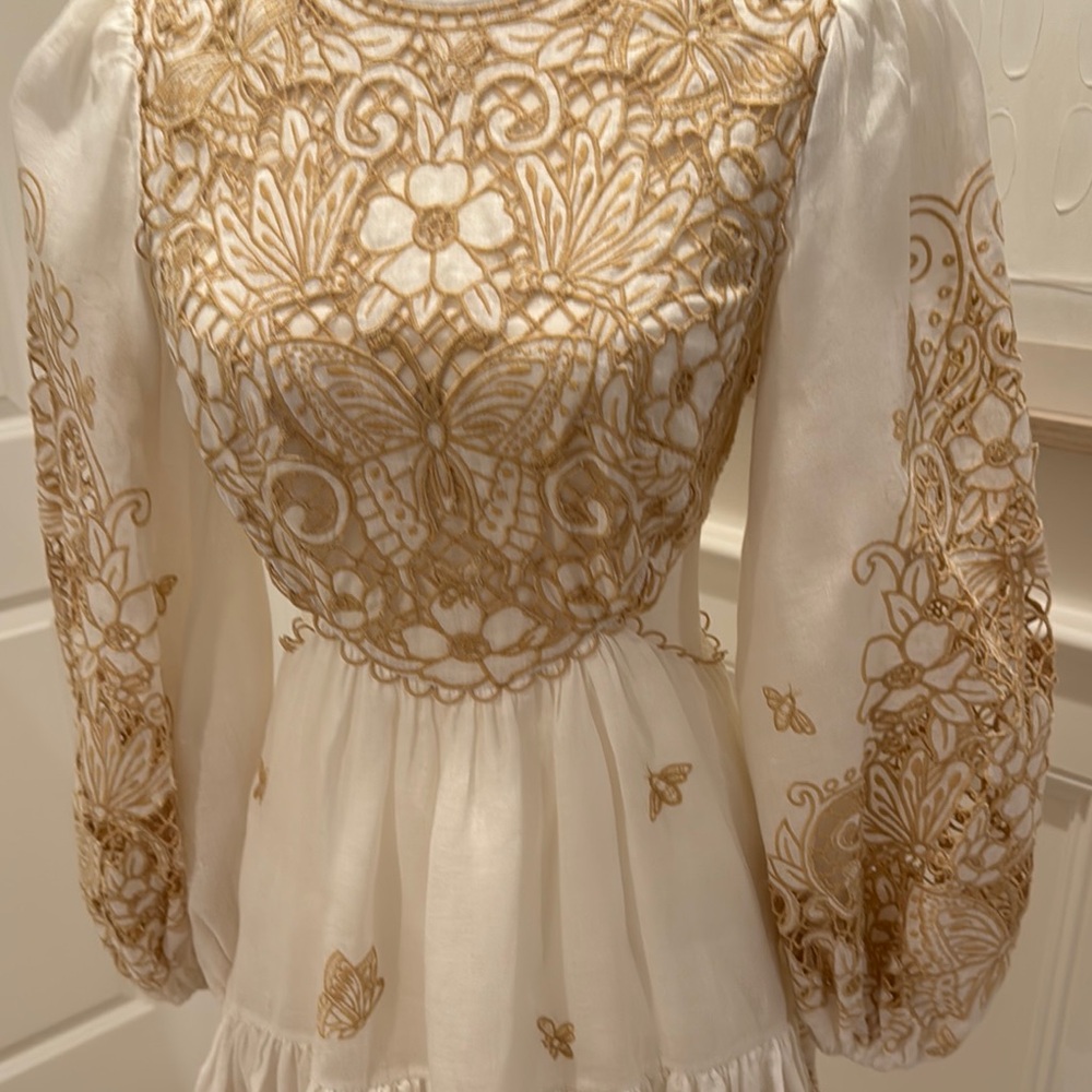 Zimmerman Jeannie Embroidered Linen mini dress in White and Gold - Picture 12 of 12